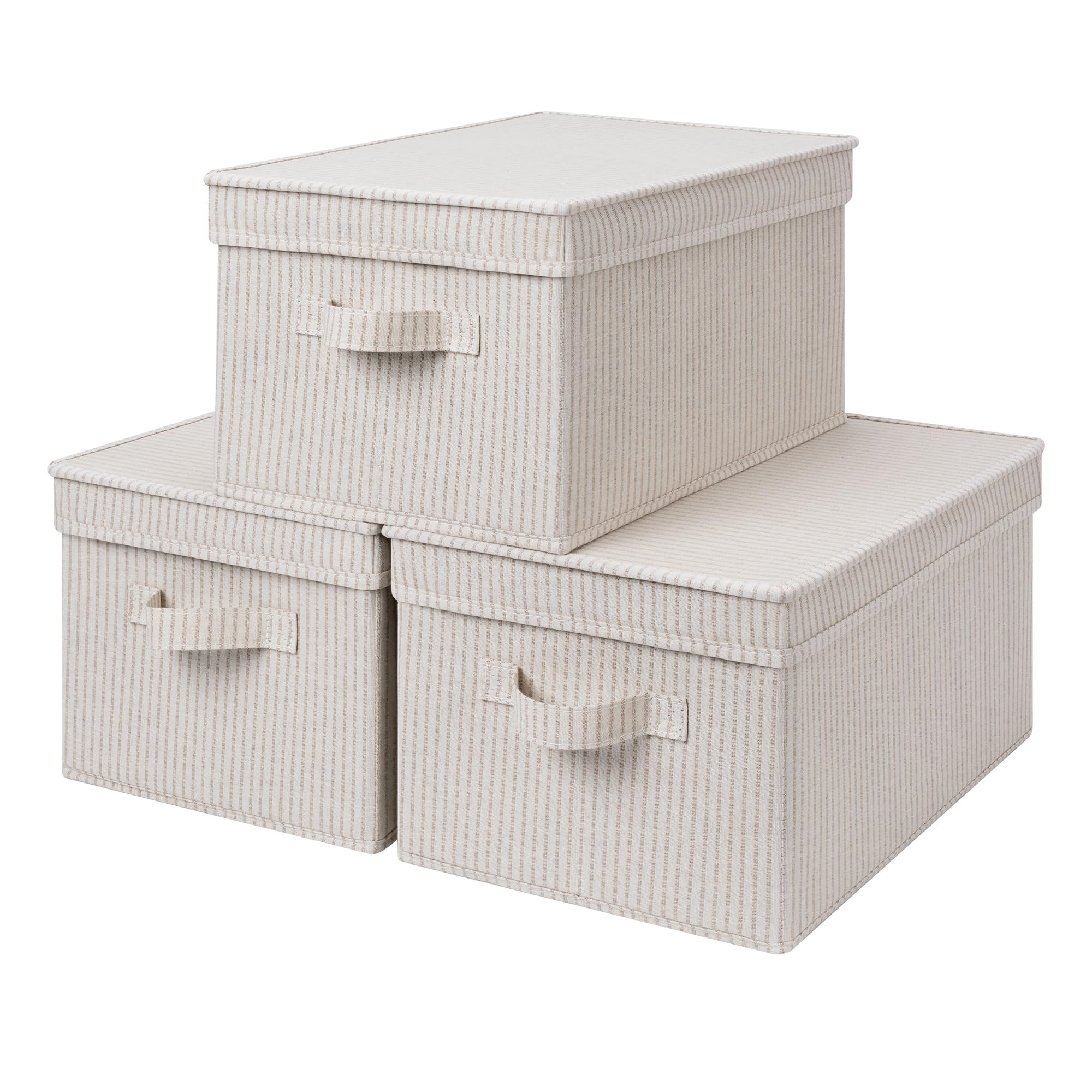 StorageWorks Large Storage Bins with Lids, Decorative Storage Boxes with Lid and Handles, Foldable Storage Baskets for Closet, Shelves, Stackable, Khaki Stripe, 3-Pack : Amazon.ca: Home | Amazon (CA)