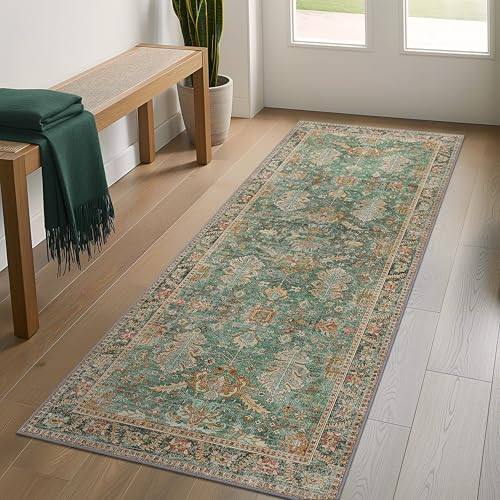 Bavni Runner Rug, Machine Washable Rugs for Bedroom 2x5, Non Slip Boho Rugs with Rubber Backing, Ultra-Thin Folable Rug Runner for Hallways Bathroom, Sage/Gold | Amazon (CA)