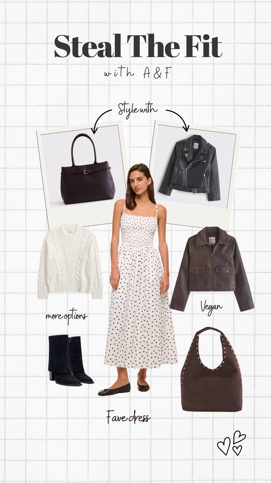 Steal the fit, A&F, PLT, polka dot dress, tote bag, vegan leather jackets, boots, vegan suede bag, jumper, autumn, outfit idea 

 #LTKFashionMonth #LTKuk #LTKautumn