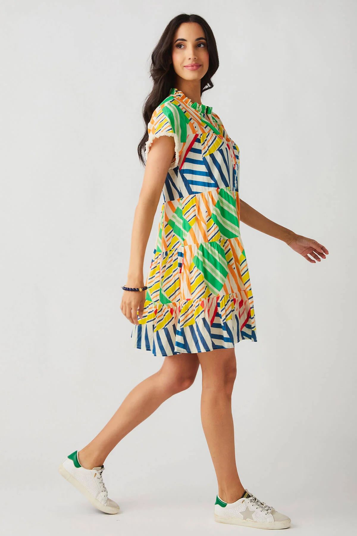 THML Abstract Print Short Sleeve Tiered Dress | Social Threads