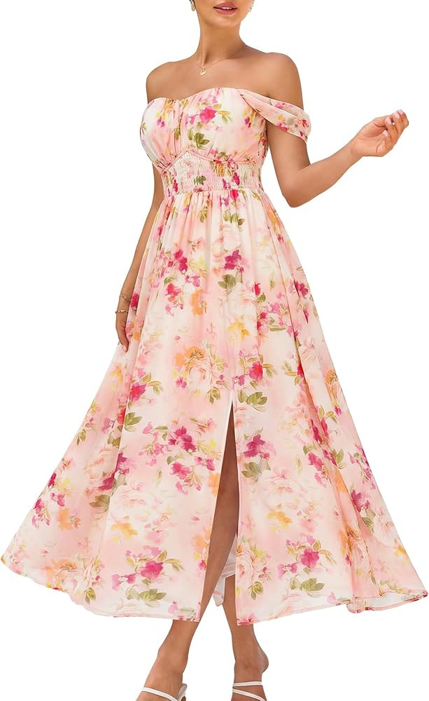GRACE KARIN 2026 Women's Summer Floral Wedding Guest Dress,Beach Flowy A Line Maxi Off Shoulder B... | Amazon (US)