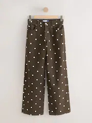 Chocolate Brown Polka Dot Wide Leg Jeans | Next EU