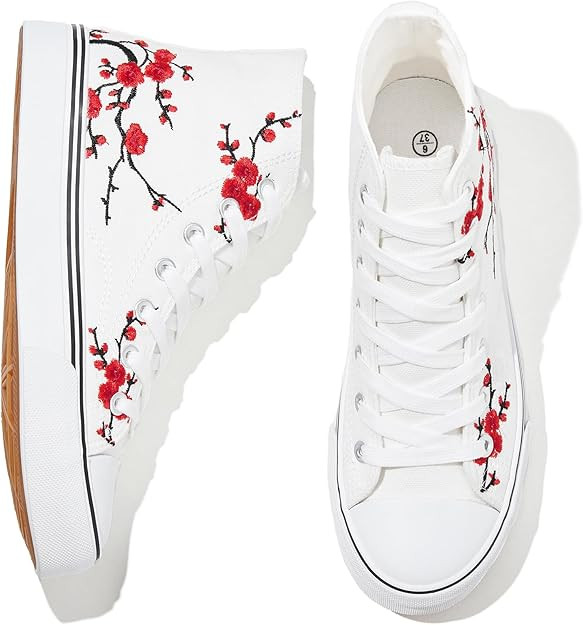 kufeiti Women’s High Top Canvas Sneakers Canvas Shoes Lace up White Black Sneakers Casual Walki... | Amazon (US)