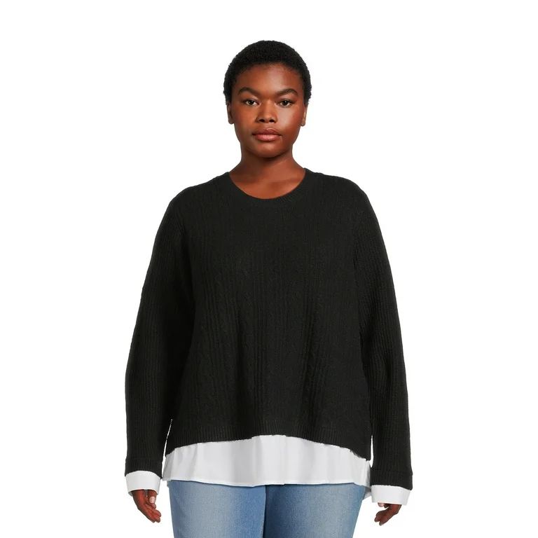 Terra & Sky Women’s Plus Size Layered Look Cable Knit Sweater | Walmart (US)