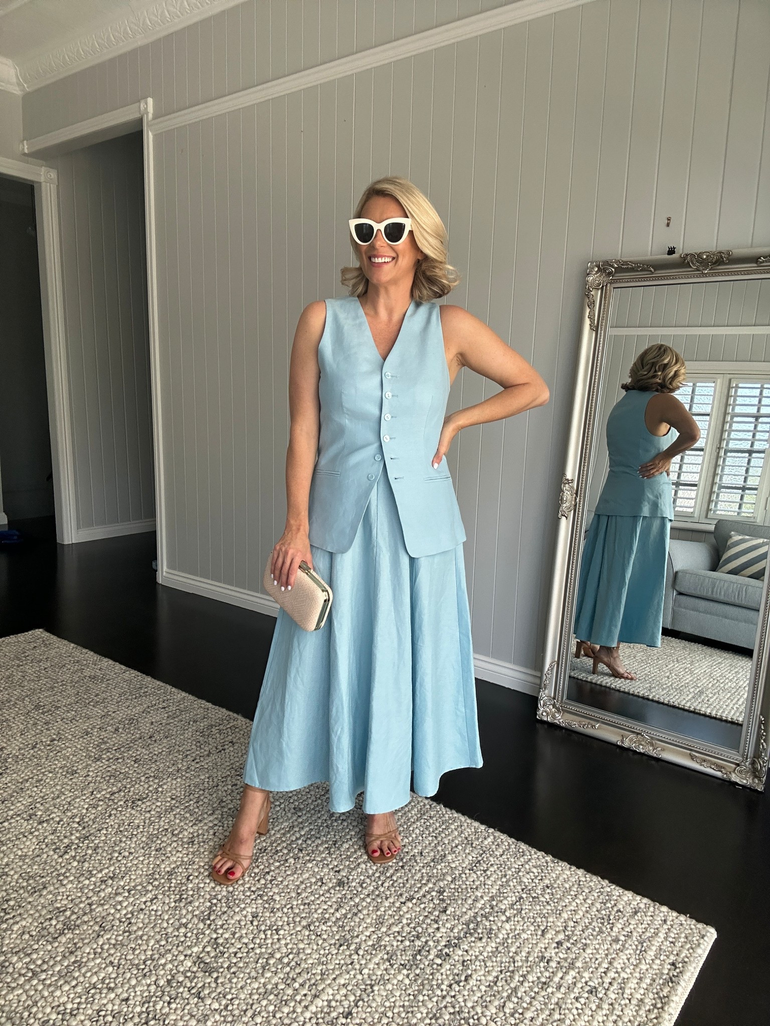 Cool icy blue tones in this elegant two piece coordinating set featuring a midi skirt with matching vest  

#LTKworkwear #LTKaustralia #LTKspring