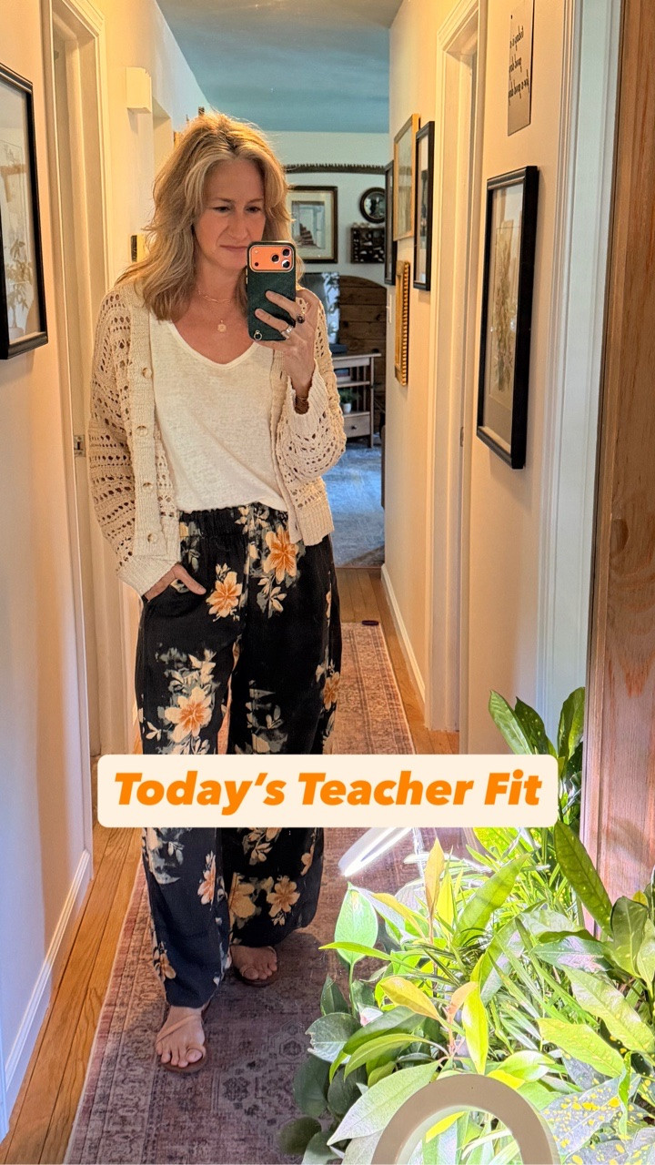 A little mix of splurge & bargain today ✨🌿

The floral linen pants are an older 2025 Free People purchase that still feels worth every penny every time I pull them out. The twill tank? Target 🤍

This whole outfit just feels really light & airy. The kind of thing you throw on when you don’t want to feel restricted or overheated all day. I can already tell this tank is going to end up mixed into a bunch of different outfits over the next few months ☀️

I went back & forth on the topper situation this morning. The lightweight Target cardigan felt easy & casual… but the cropped Free People lace kimono definitely added more personality. I ended up going with the sweater today, but now I’m curious which one everyone else would’ve picked for future outfits 👀

The gladiators are practically archaeological at this point 😂 I’ve had them forever. That soft nude color gives that almost barefoot look & somehow still works after all these years 🤎

Also… first full day debuting the fresh hair color 💇🏼‍♀️ I’ve already gotten a few compliments which is nice… but part of me is still wondering if people are secretly thinking: “girl… what exactly did you do?” 😂

LTK link: _______

Teacher outfit details: Free People floral linen pants • Target twill tank • lightweight summer cardigan • gladiator sandals • midlife summer style • teacher outfit • casual summer fashion

#FlutterByMethod #TeacherStyle #MidlifeStyle #LTKFashion #FreePeopleStylr

#LTKootd #LTKgrwm #LTKWorkwear