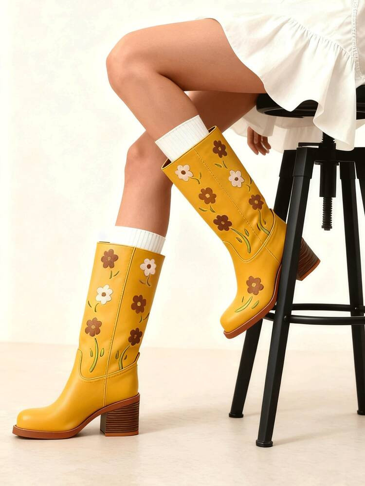 Yellow flower boots | SHEIN