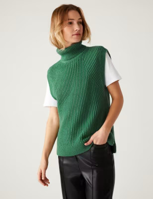 Recycled Blend Ribbed Roll Neck Knitted Vest | Marks & Spencer (UK)