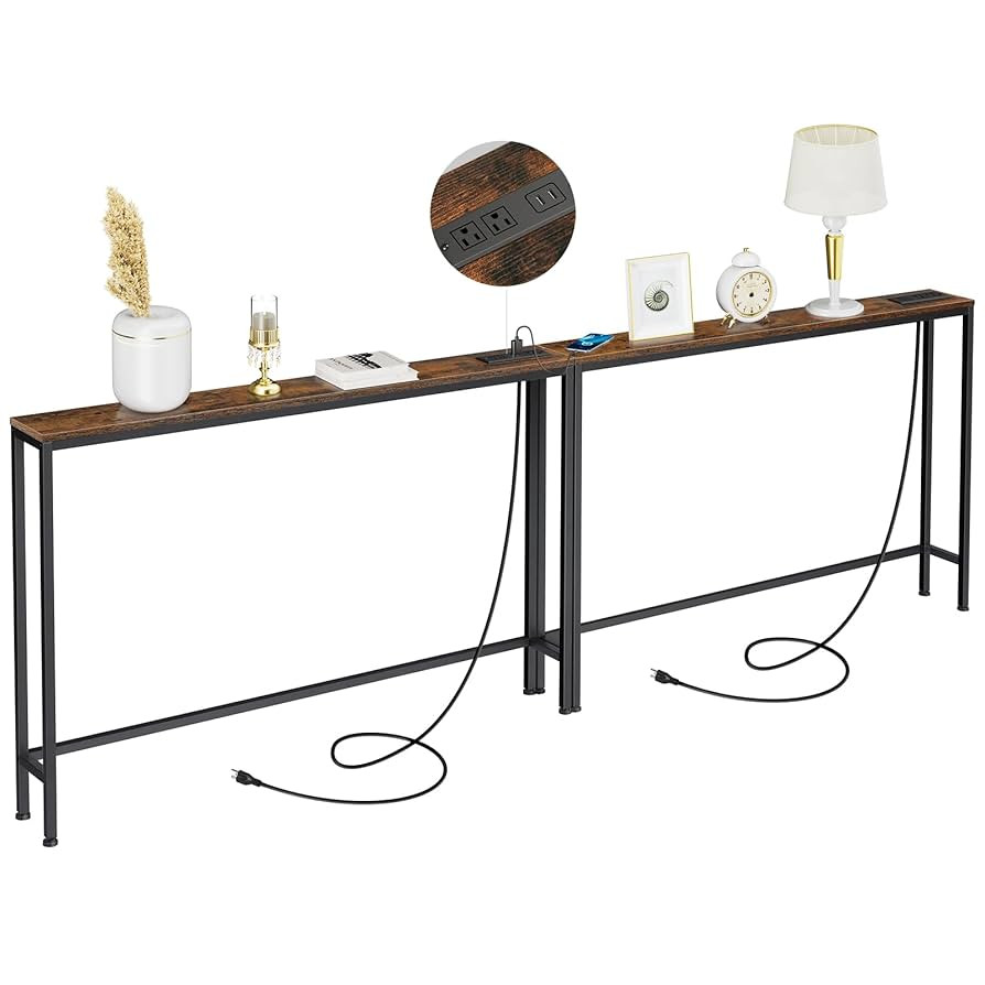 94.4" Long Console Table with Charging Station, Sofa Table with 2 Power Outlets & 2 USB Ports, Me... | Amazon (US)
