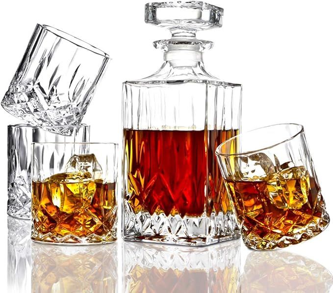 ELIDOMC 5PC Italian Crafted Glass Whiskey Decanter & Whiskey Glasses Set, Crystal Decanter Set Wi... | Amazon (US)