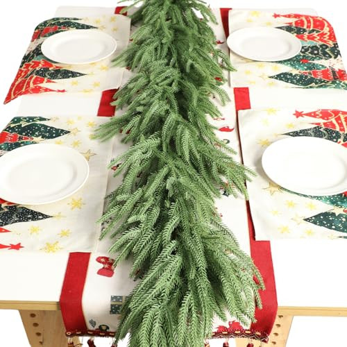 9 FT Christmas Norfolk Pine Garlands, Real Touch Artificial Christmas Garland,Thick and Lush,Soft Bendable, Green Garland for Table Wall Fireplace Indoor Outdoor Christmas Decorations | Amazon (US)