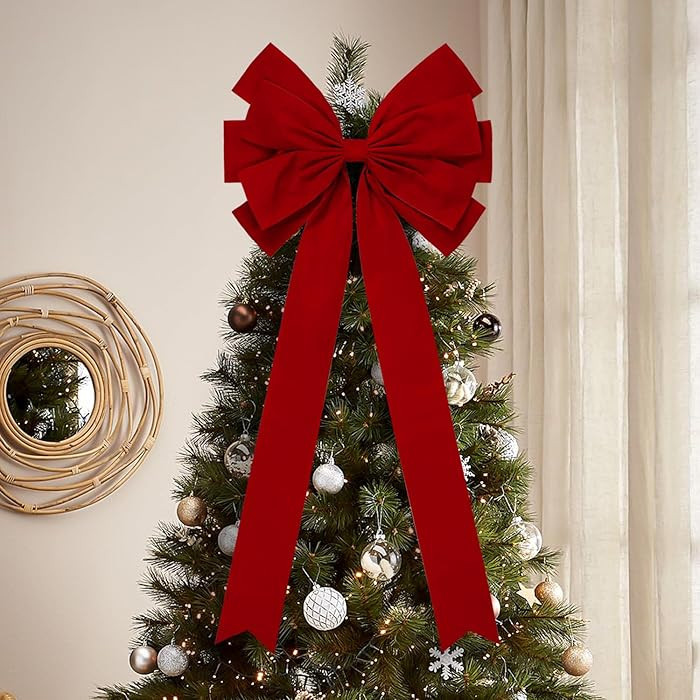 Large Velvet Christmas Bows Outdoor Decorations 17.7 x 36 Inch Christmas Tree Topper Bow for Xmas... | Amazon (US)