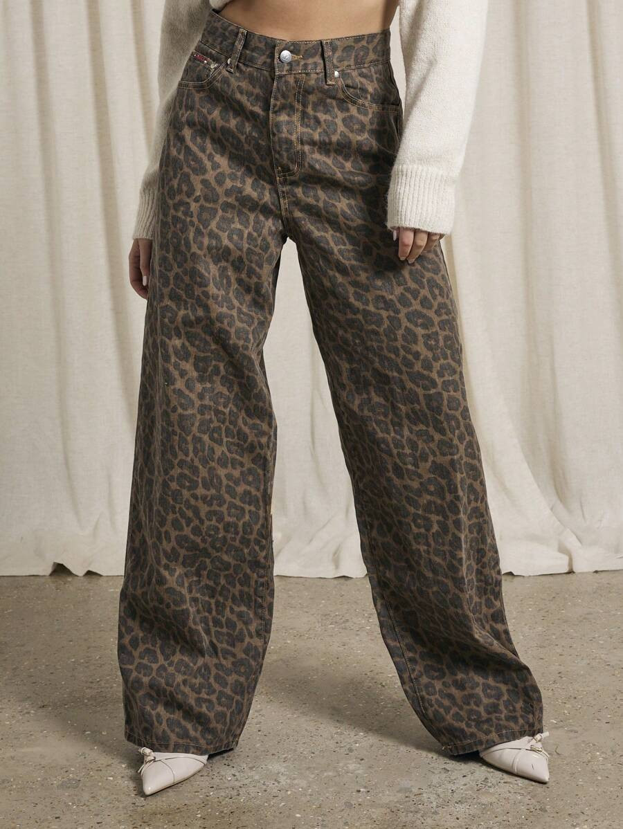AiiRZ Leopard Print Wide Leg Jean | SHEIN