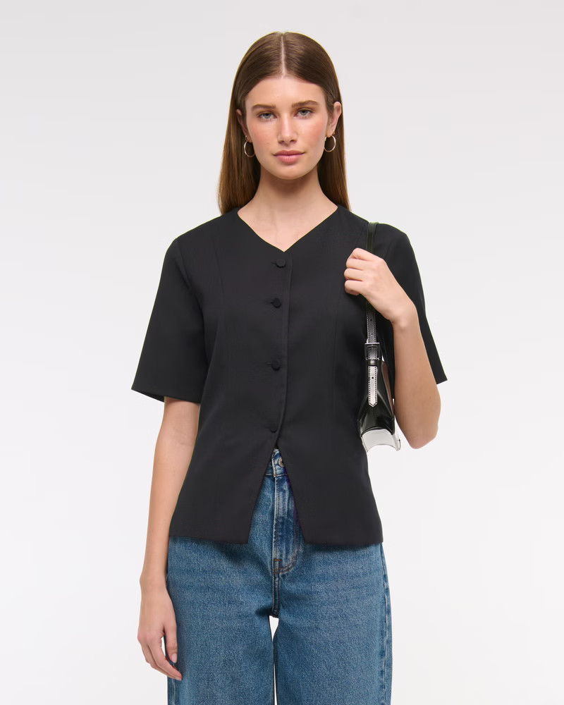 Short-Sleeve Tailored Vest Top | Abercrombie & Fitch (US)