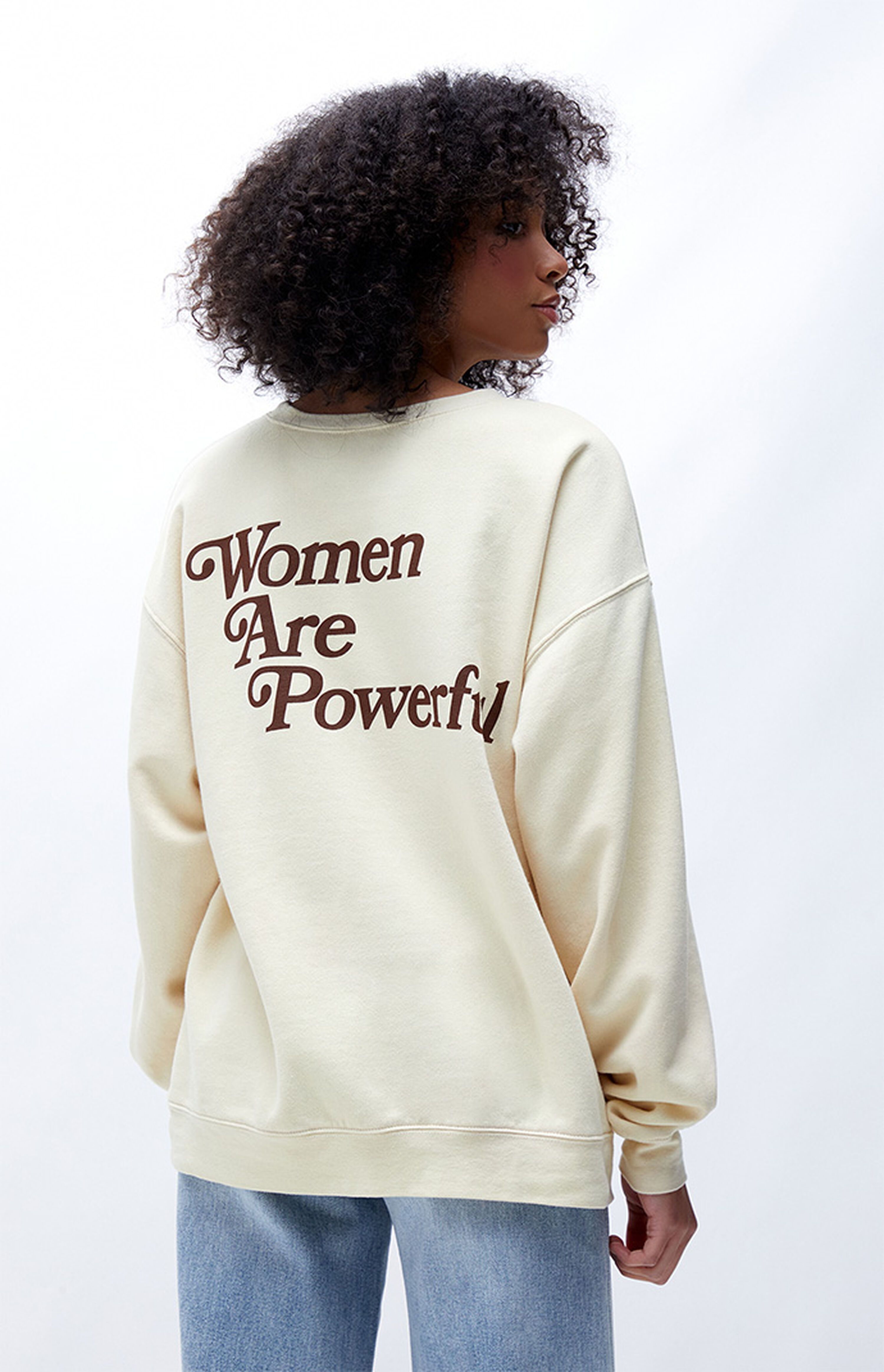 ONE DNA Beige Women Are Powerful Crew Neck Sweatshirt | PacSun | PacSun