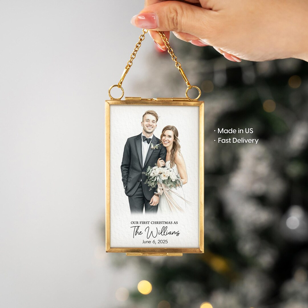 Personalized Wedding Frame Ornament, Watercolor Couple Portrait Christmas Gifts - Etsy | Etsy (US)