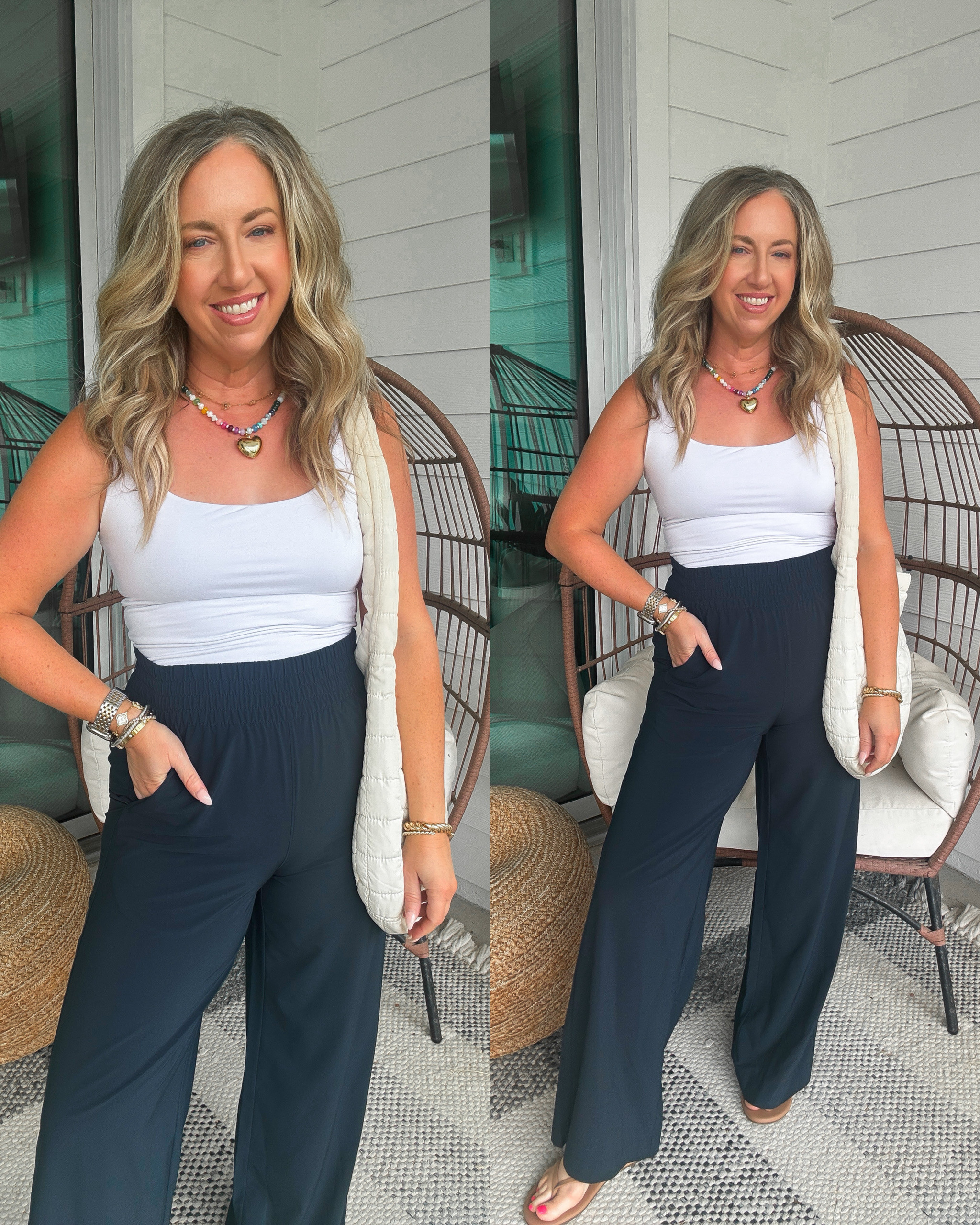 Throw on and go style with these drapey wide leg casual pants! Ditch the leggings for these flattering, comforable pants.

Amazon fashion, mom style, comfy look, throw on and go, casual outfit inspo, affordable fashion finds, what I wore, how I wore, white tank, black pants, comfortable fashion. 

 #LTKootd