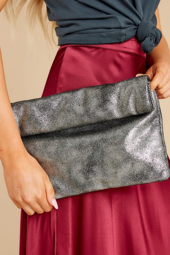 Putting In The Work Metallic Silver Clutch | Red Dress 