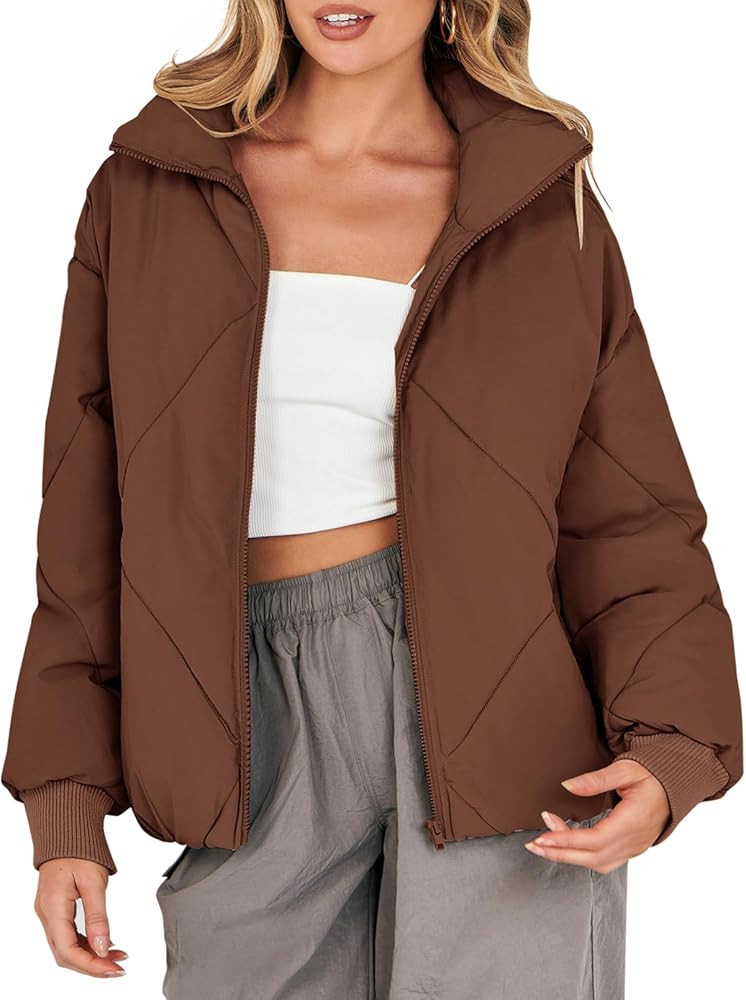 MEROKEETY Women's Long Sleeve Zipper Puffer Jacket Winter Quilted Short Down Coat with Pockets | Amazon (US)