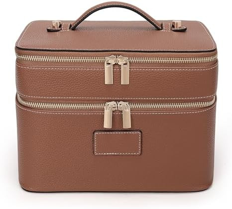 HiTotes Large Makeup Bag Duo Vanity Case for Women Leather Makeup Case Travel Toiletry Bag Portab... | Amazon (US)