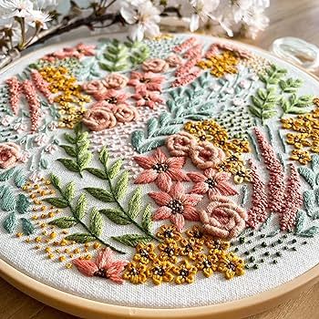 Silentsea Flower Embroidery Kit, Including 4 Sets of Patterned Embroidery Cloth, 2 Rings, Needles... | Amazon (US)