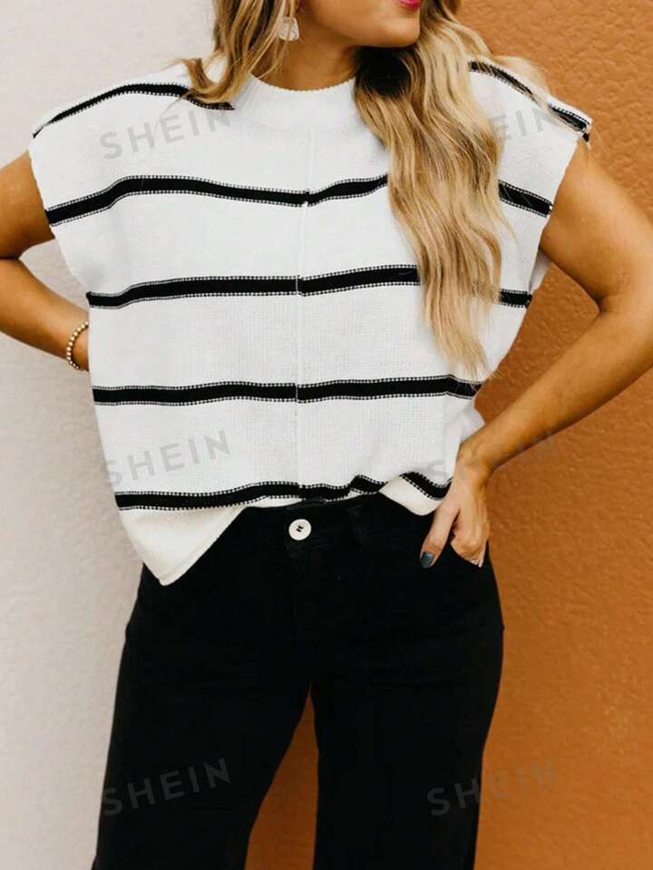 Striped Batwing Sleeve Sweater Tee | SHEIN