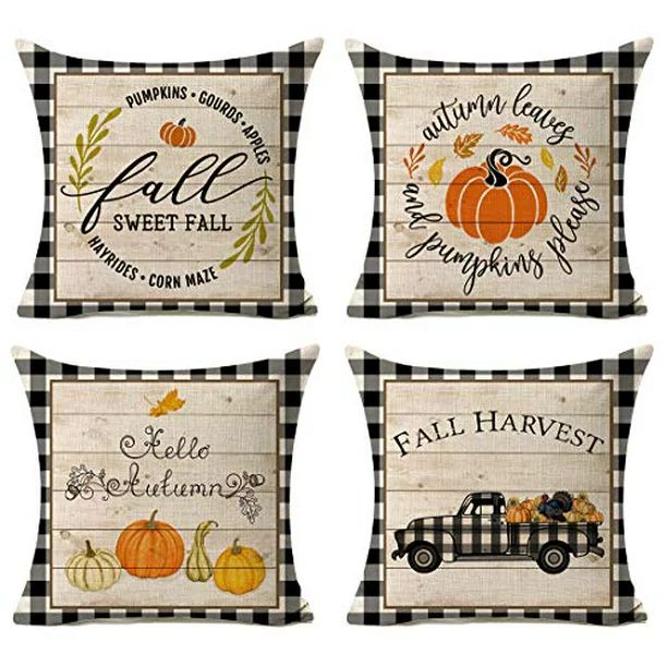 Kithomer Set of 4 Fall Buffalo Plaids Pumpkin Harvest Throw Pillow Cases Autumn Farmhouse Decorat... | Walmart (US)