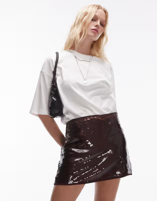 Topshop sequin micro mini skirt in burgundy | ASOS (Global)