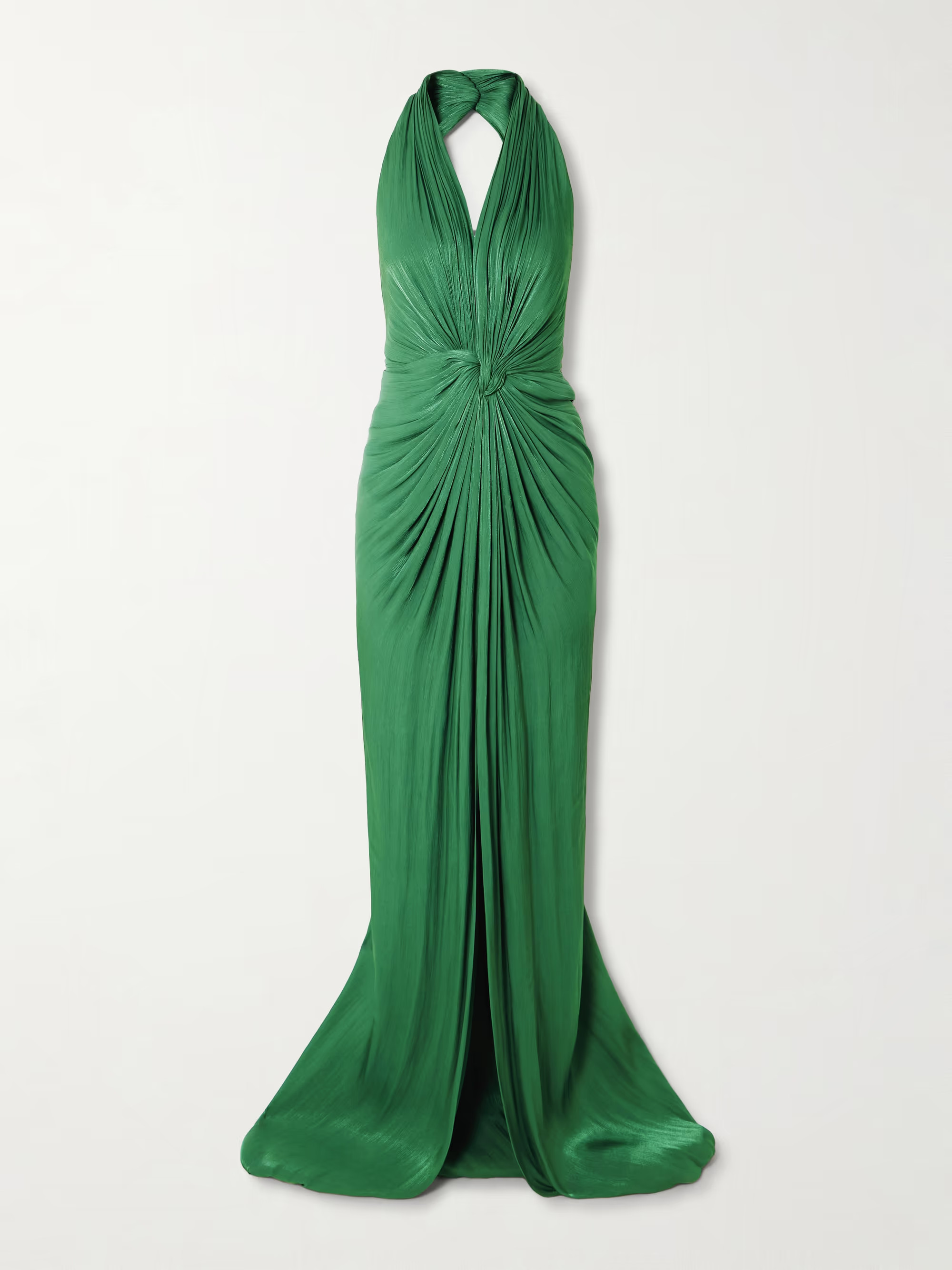 Twist-front metallic georgette halterneck gown | NET-A-PORTER (US)