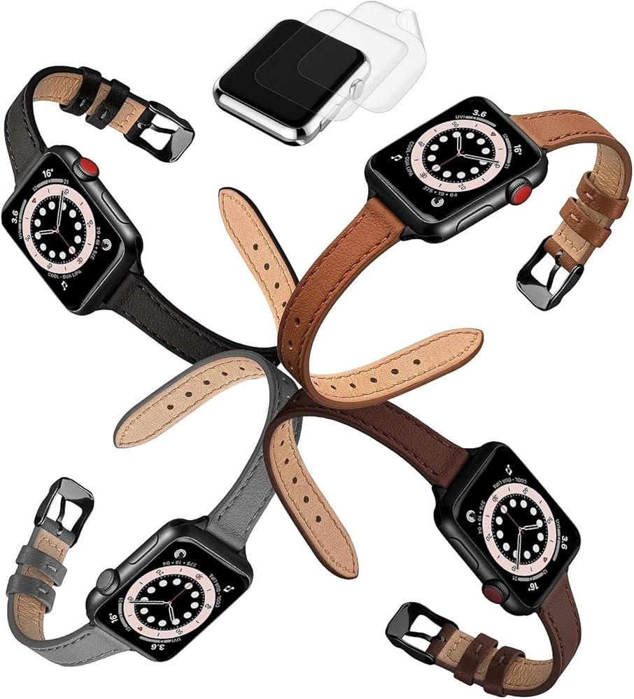 (4 Pack) Slim Leather Bands Compatible with Apple Watch Band 41mm 40mm 38mm Women, Top Grain Leat... | Amazon (US)