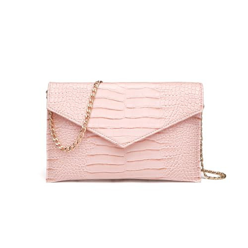 CuteClear Pink Envelope Clutch Purse for Women Faux Leather Handbag Evening Bag with Detachable Gold Chain Strap for Wedding Party Prom | Amazon (US)