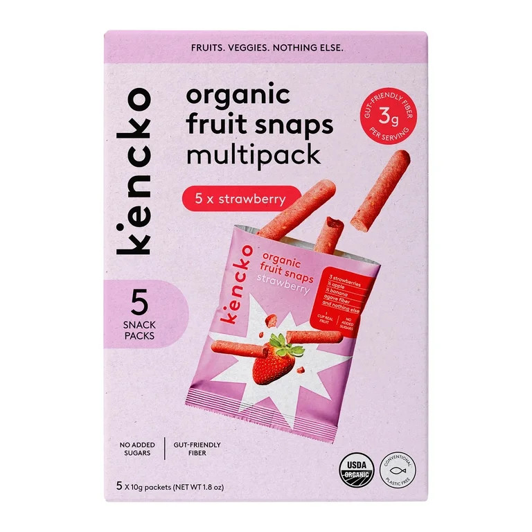 Kencko Strawberry Organic Fruit Snaps, Freeze Dried Snacks, 5 x 0.35 oz Snack Packs | Walmart (US)