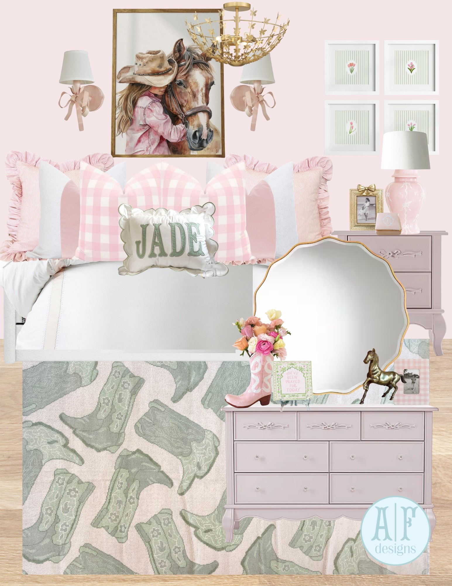pink and girly room for a little cowgirl💕🤠
rug: southern rugs tx
paint color: SW 6309 charming pink 

#LTKKids #LTKHome #LTKBaby