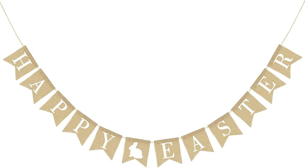 Burlap Happy Easter Banner | Rustic Easter Celebration Decorations | Happy Easter Bunting Garland... | Amazon (US)