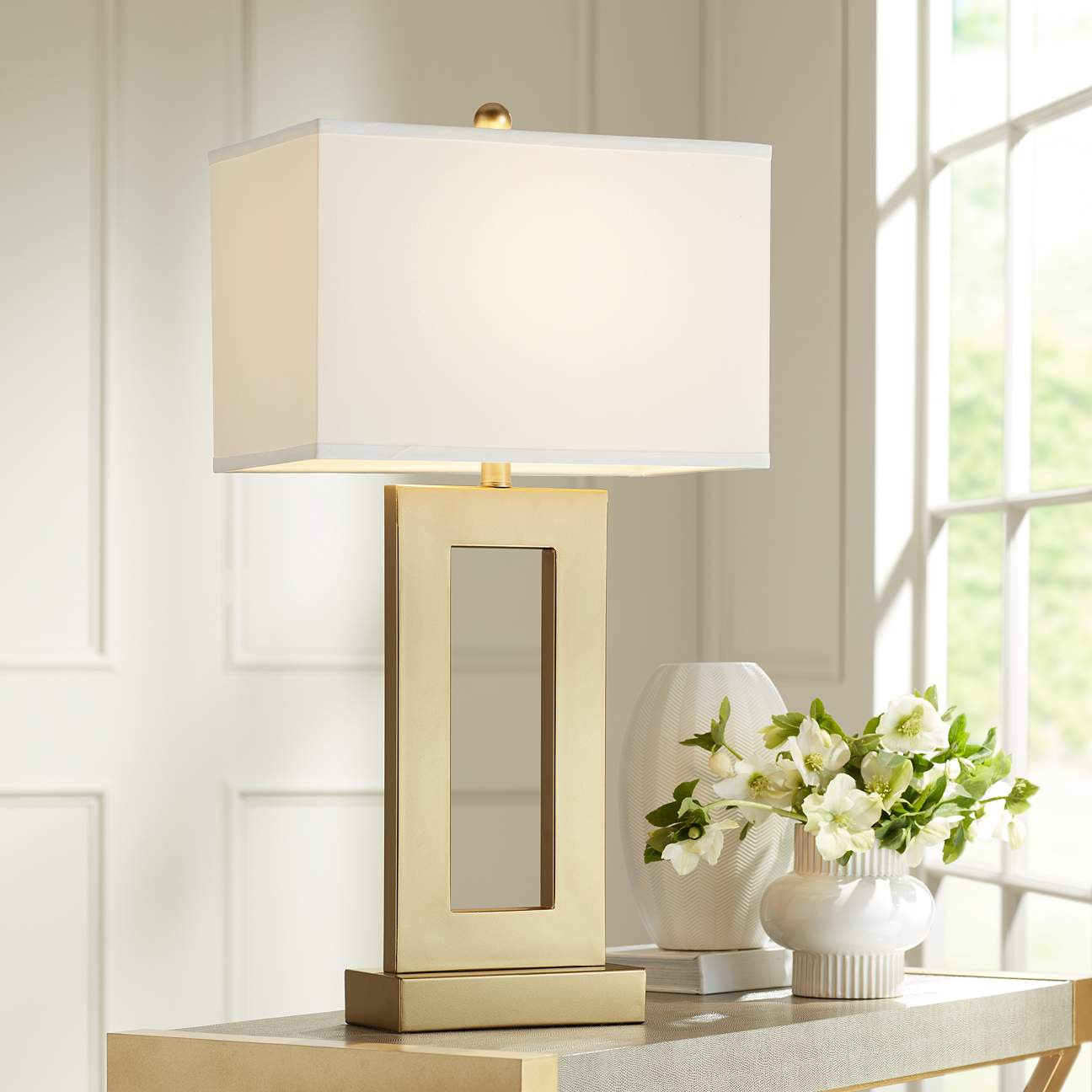 Marshall Modern Luxe Gold Finish Open Rectangle Table Lamp - #93A95 | Lamps Plus | Lamps Plus