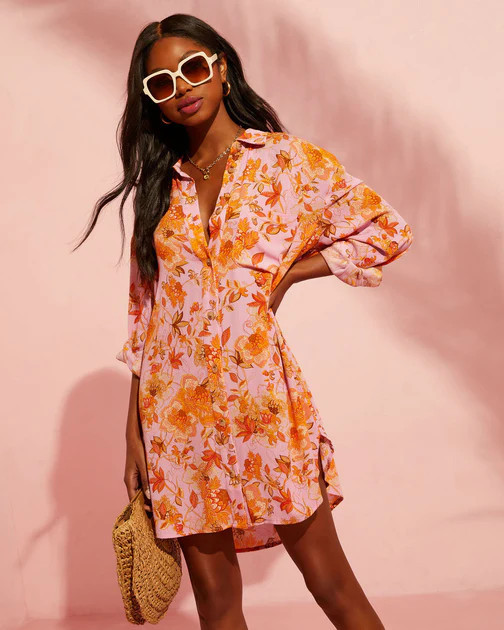 Queen Retro Floral Printed Shirt Dress | VICI