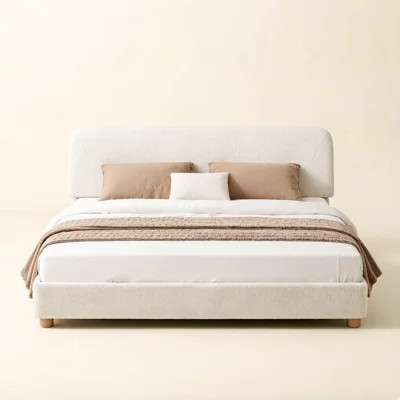 Bensu Platform Bed Frame, Cloud Collection with Boucle Upholstery & Rounded Headboard, Thickened ... | Wayfair North America