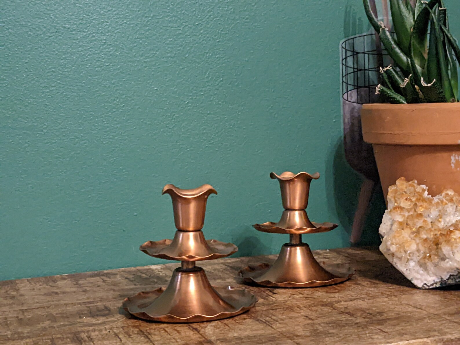 Vintage Gregorian Copper Ruffled Tiered Candlesticks - Set of Two | Etsy (US)