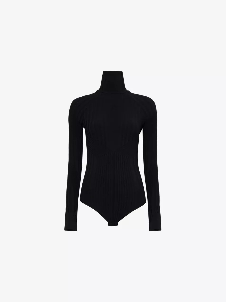 Seamless high-neck long-sleeves stretch-wool blend body | Selfridges