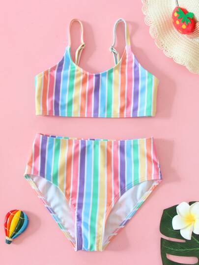 Toddler Girls Colorful Stripe Bikini Swimsuit | SHEIN