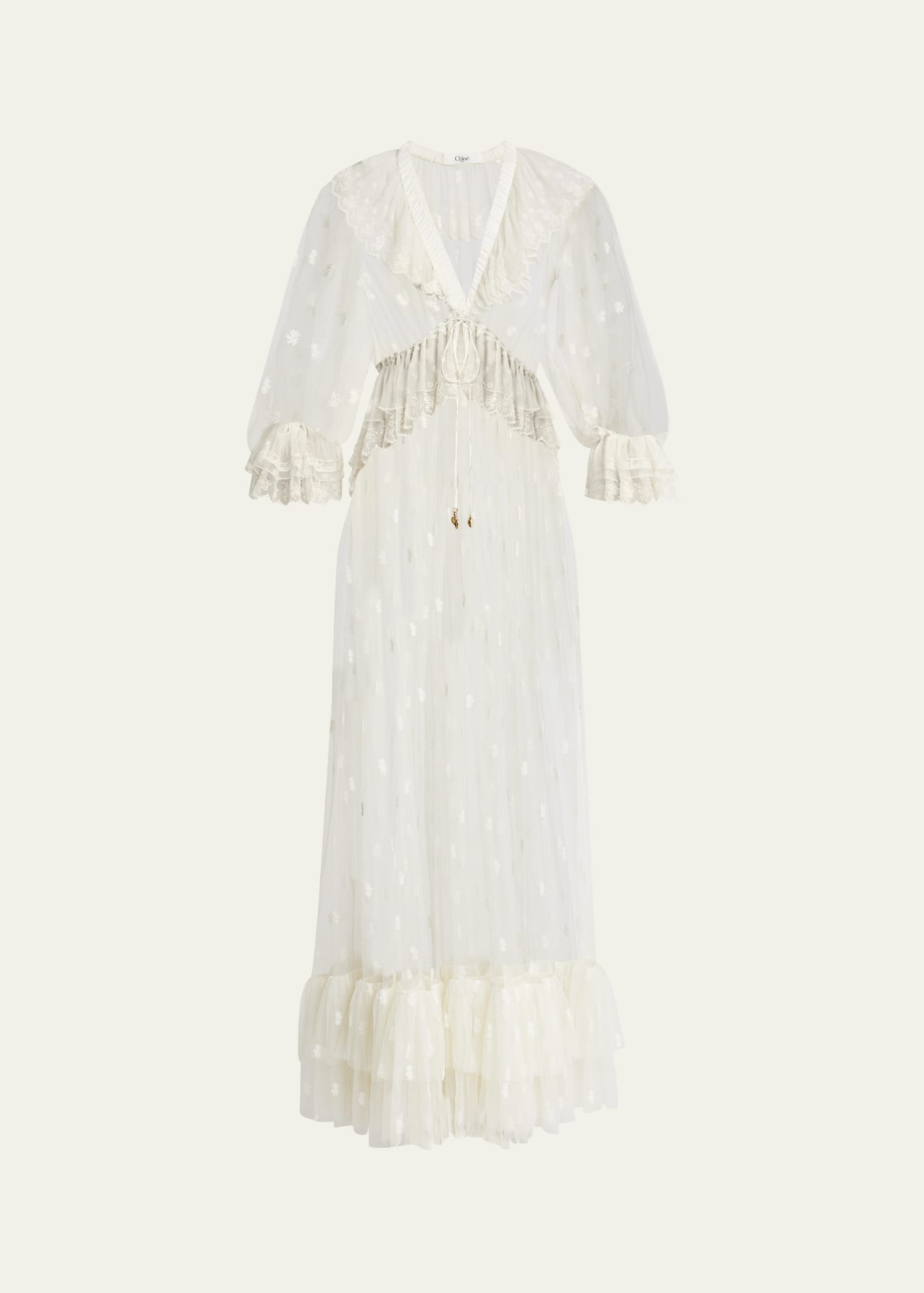 Chloe Long Lace Ruffled Drawstring Dress | Bergdorf Goodman