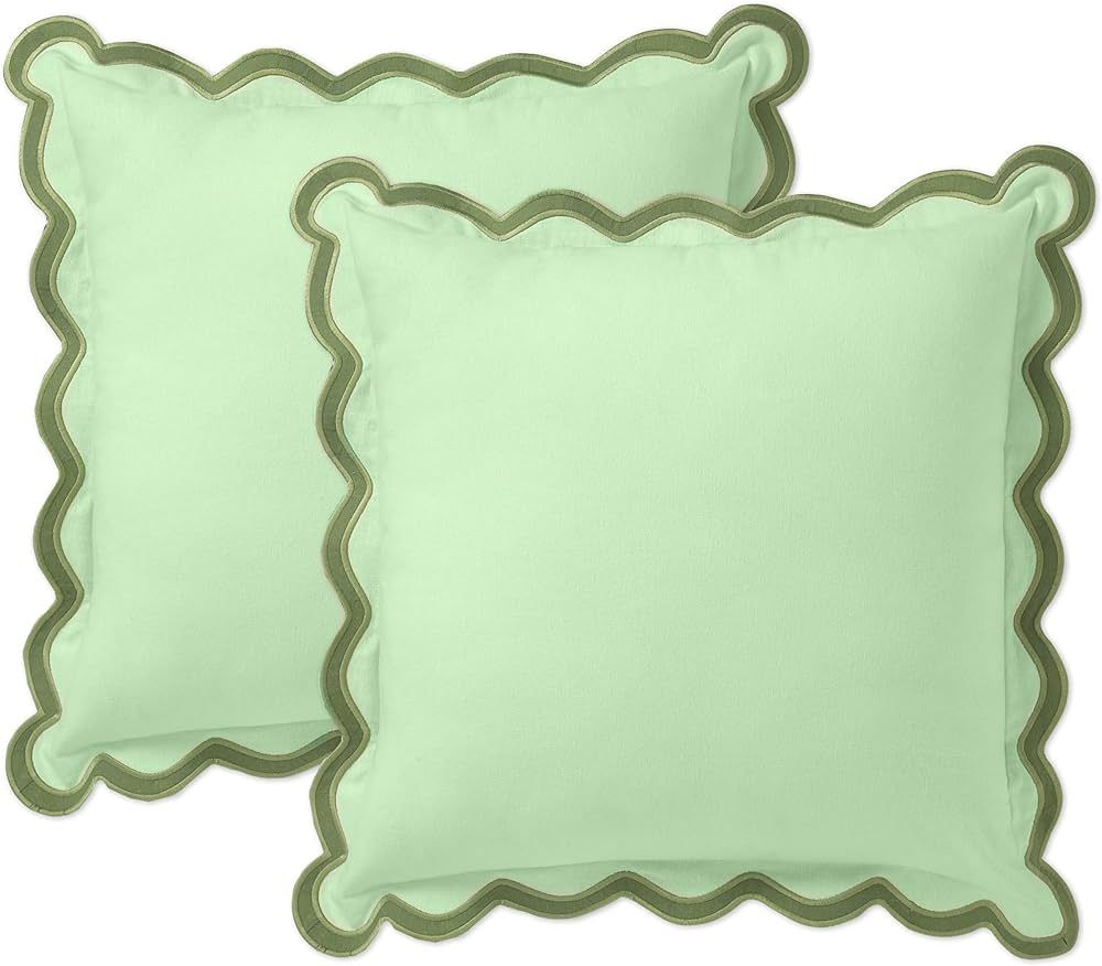 Folkulture Throw Pillow Covers 18x18, Set of 2 Cotton Scalloped Pillow Cover, Decorative Pillows,... | Amazon (US)