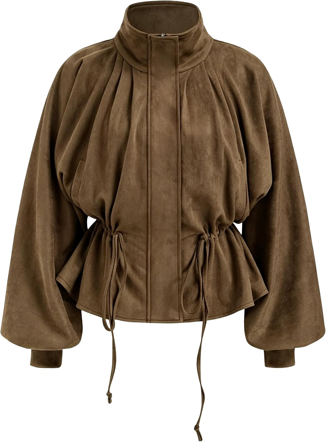 Women's Faux Suede Cropped Jacket Balloon Sleeve Coat | Amazon (US)