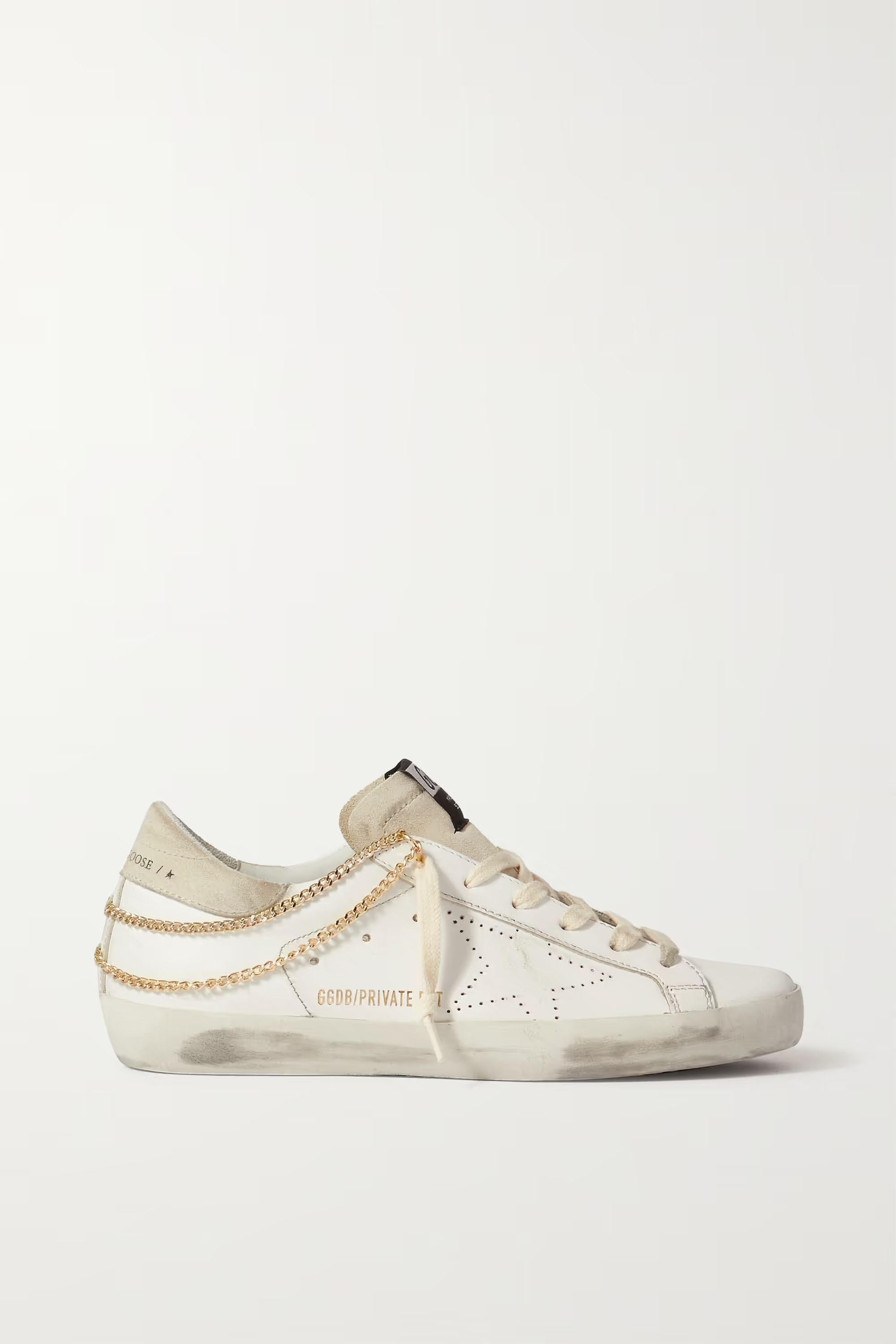 Superstar chain-embellished distressed leather and suede sneakers | NET-A-PORTER (US)