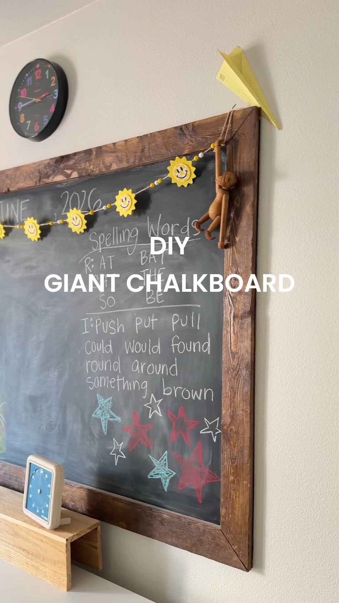 This is how we made our giant chalkboard in our homeschool space. It has been so fun to decorate and update it for the each season. It’s also helpful for those daily homeschooling and family things we’re learning or keeping track of!
