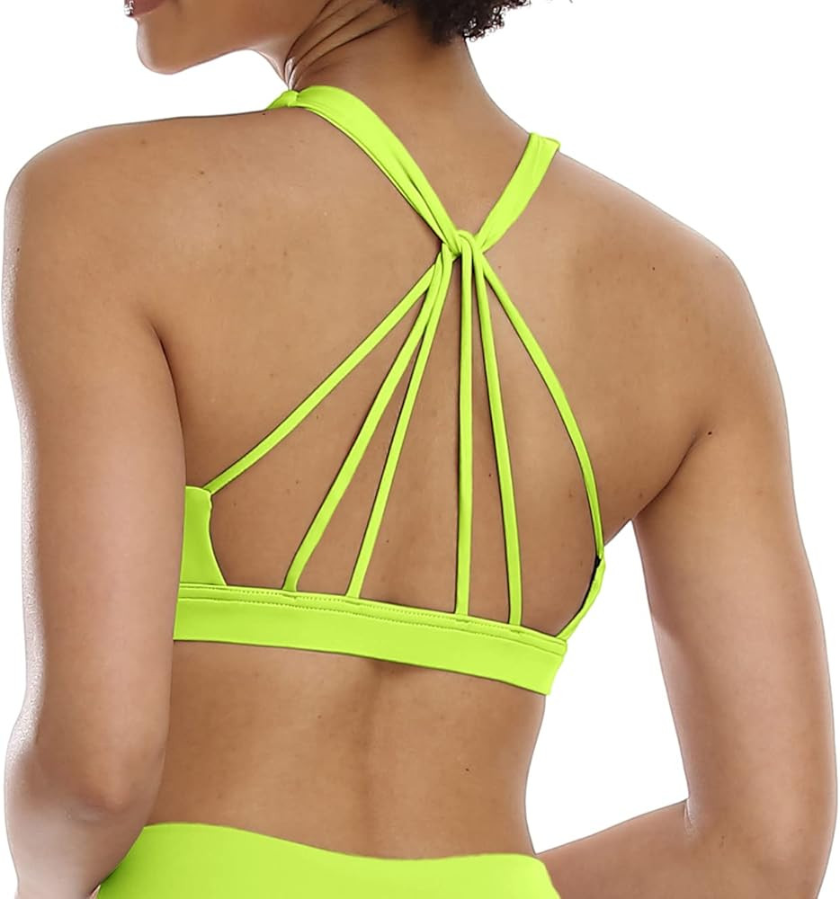 icyzone Women's Padded Strappy Workout Running Sports Bras Medium Impact | Amazon (US)