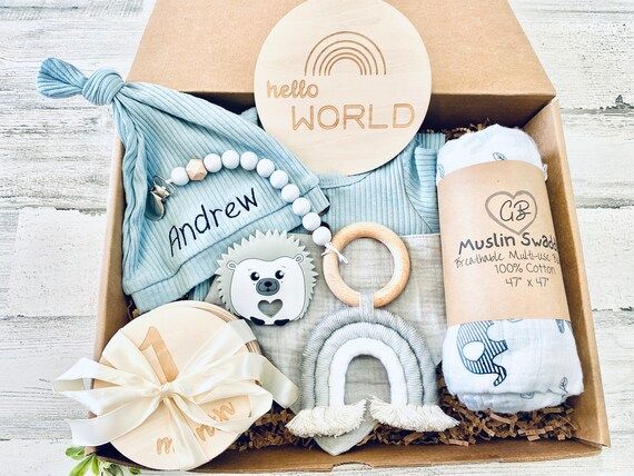 Personalized Baby Boy Gift Box, Baby Gift Set, Baby Boy Welcome Home Outfit, Gift For New Baby Bo... | Etsy (US)