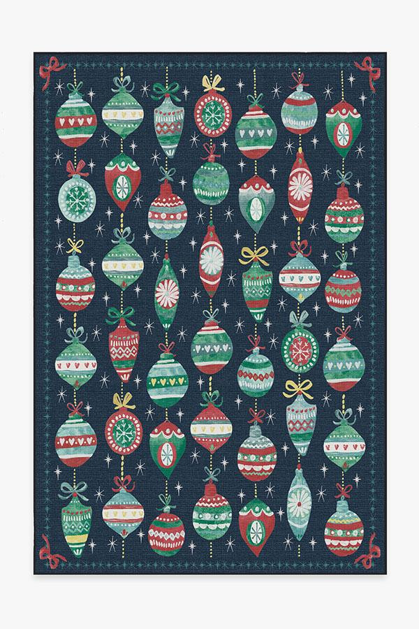 Outdoor Festive Garland Navy Rug | Ruggable