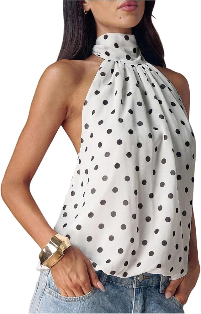 Verdusa Women's Y2K Polka Dots Halter Tops Backless Cute Peplum Tops Summer Going Out Outfits | Amazon (US)