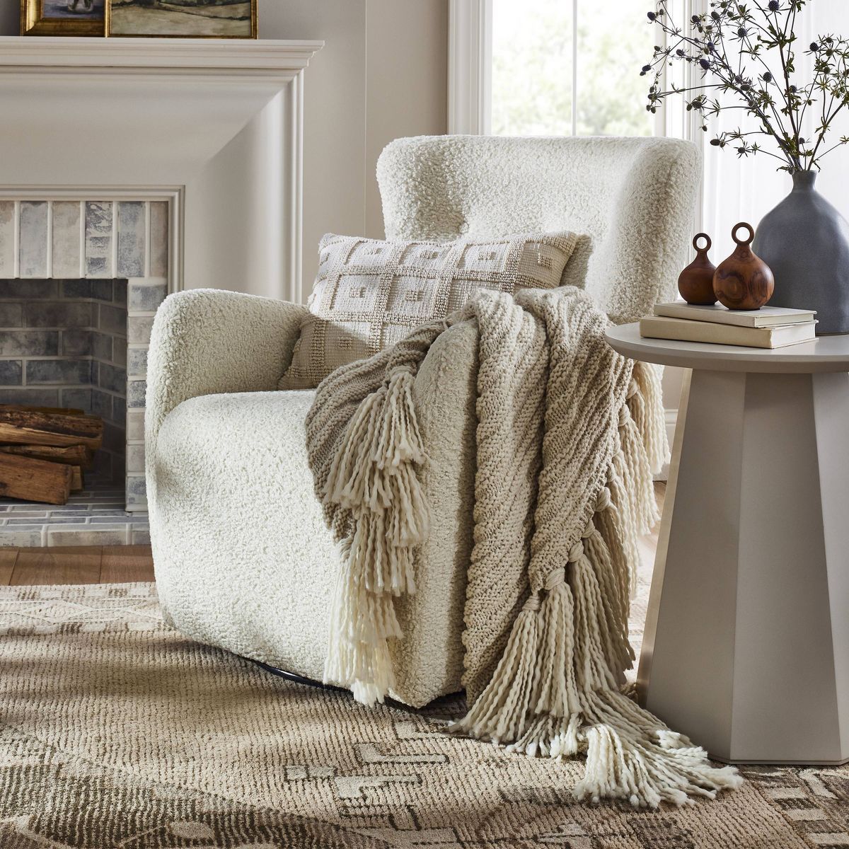 Kessler Swivel Accent Chair Cream Faux Shearling - Threshold™ designed with Studio McGee | Target